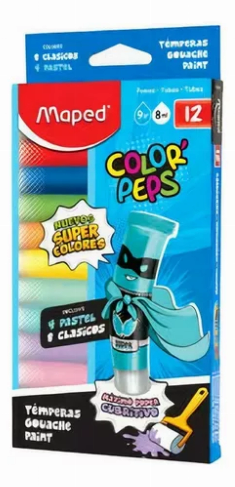 TEMPERA 8ml.ESC.CLASICOS+PASTEL.x12u.MAPED
